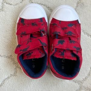 Nerteo Toddler size 6 Red shoes w navy blue dinosaurs